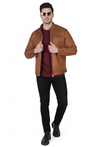 Image of Suede Faux Leather Jacket For Men's Black,Brown