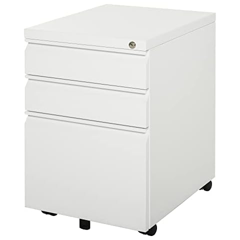 Vinsetto Mobile Vertical File Cabinet Lockable Metal Filling Cabinet with 3 Drawers and Anti-tilt Design Cover