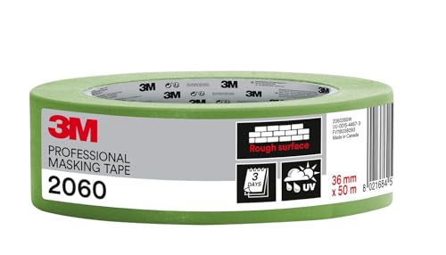 3M Pro Malerabdeckband 2060 für grobe Oberflächen, 1 Rolle, 36 mm x 50 m – UV- und wasserbeständig, für den Innen- und Außenbereich, geeignet für Maler- und Dekorationsarbeiten