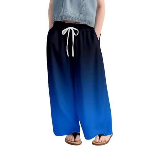 Girls Wide Leg Casual Pants Kids Drawstring Side Slit Long Trouser Elastic Waist Flowy Cute Track Pants 4-14 Years