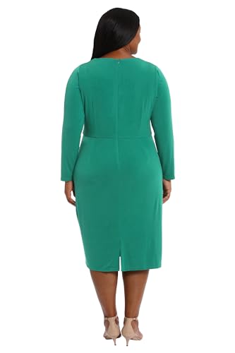 Image of London Times Women's Dresses Draped Neckline Slimming Midi Length Jersey Sheath Dress with