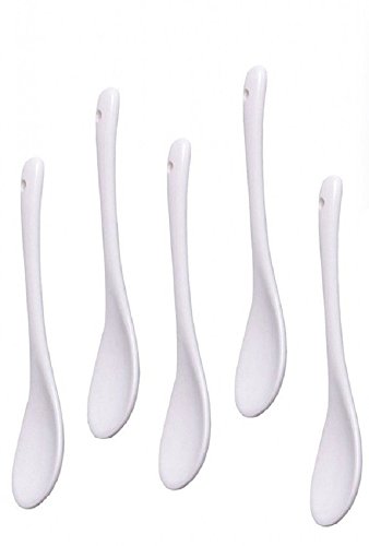 Hosaire 5 Pcs/Lot Cuillères à café en Porcelaine Blanche Cuillère en Céramique Cuillère de Confiture de Miel 13CM