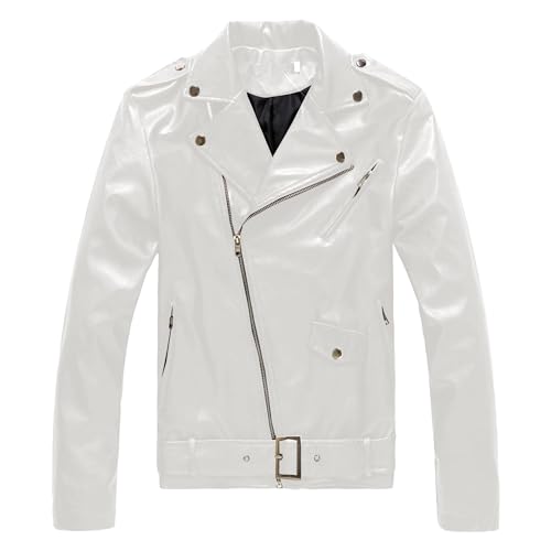 JEKE-DG Leather Jackets For Men Faux Bomber Motorcycle Jacket Lapel Asymmetric Zip-Up Blet Slim Fit Biker Coat