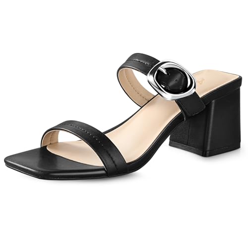 Women Square Open Toe Heels Comfortable Sexy Summer Cute Back Strap Heeled Sandals Wedding Party Dress Shoes for Women Two Strap Slip On Mules