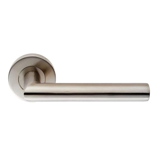 Image of Mitred Oval Bar Lever Door Handle on Sprung Rose, Grade 201