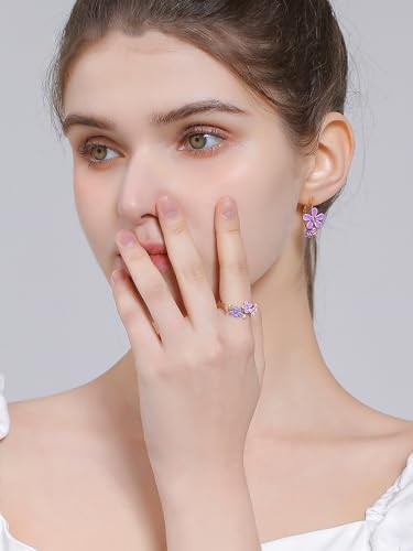 Lavender Purple Pink Flower And Crystal Enamel Adjustable Ring Jewelry Gift Juicy Grape4