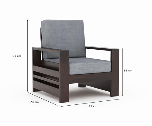 Image of Sheesham Wooden 1 Seater Sofa for Living Room | Rosewood 1 Seater Cushion Sofa with Side Rack