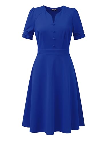 Image of Allegra K Formal Work Dress for Women's Puffy Sleeve A-Line V Neck Office Dresses