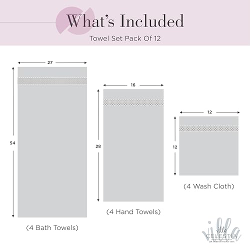 Image of 12-Piece 100% Cotton Towel Set, 4 Bath Towels, 4 Hand Towels, 4 Wash Cloth, Quick-Dry, Burgandy
