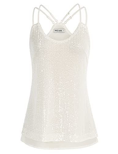 GRACE KARIN Women  Sequin Embellished Sparkle Deep V Double Strap Cami Tanks Camisole
