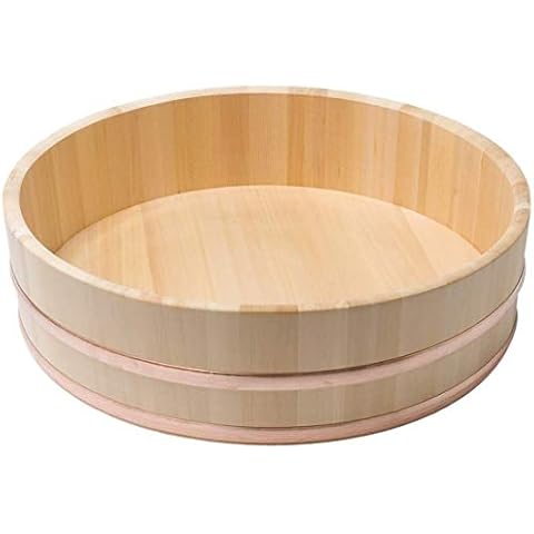 JapanBargain, Japanische Hangiri Sushi Oke Reis Rührschüssel für Sushi Restaurant Sawara Zypressen Holz 36 cm Durchmesser Made in Japan Cover