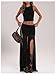 Verdusa Women's Sheer Mesh Pleated Maxi Skirt Split Thigh Asymmetrical Bodycon Long Skirts Black Medium
