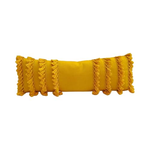 WWW.THROWPILLOW.IN Yellow Tassel Lumbar Cushion Cover (12x36)