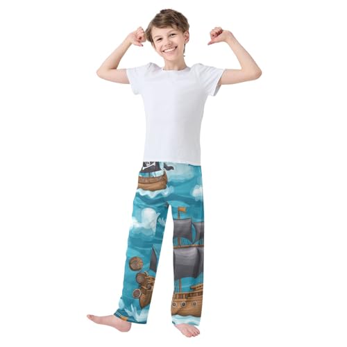 ZZXXB Cartoon Pirate Ship Boys Long Pants Soft Trousers Elastic Waist Kids Lounge Bottoms with Pockets S-XL3
