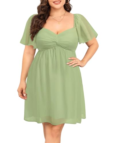Image of Pinup Fashion Plus Size Graduation Homecoming Chiffon A-line Short Dress | Chiffon, sweetheart neck, square back neckline, ruched front bust, A-line short dress, suitable for graduation, homecoming