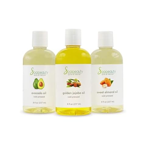 Sweet Almond Oil | Golden Jojoba Oil | Avocado Oil | Pack of 3 | Cold Pressed | Carrier for Essential Oils, Moisturizer for Skin, Face & Hair, Soap Making | 8 fl oz Each Cover