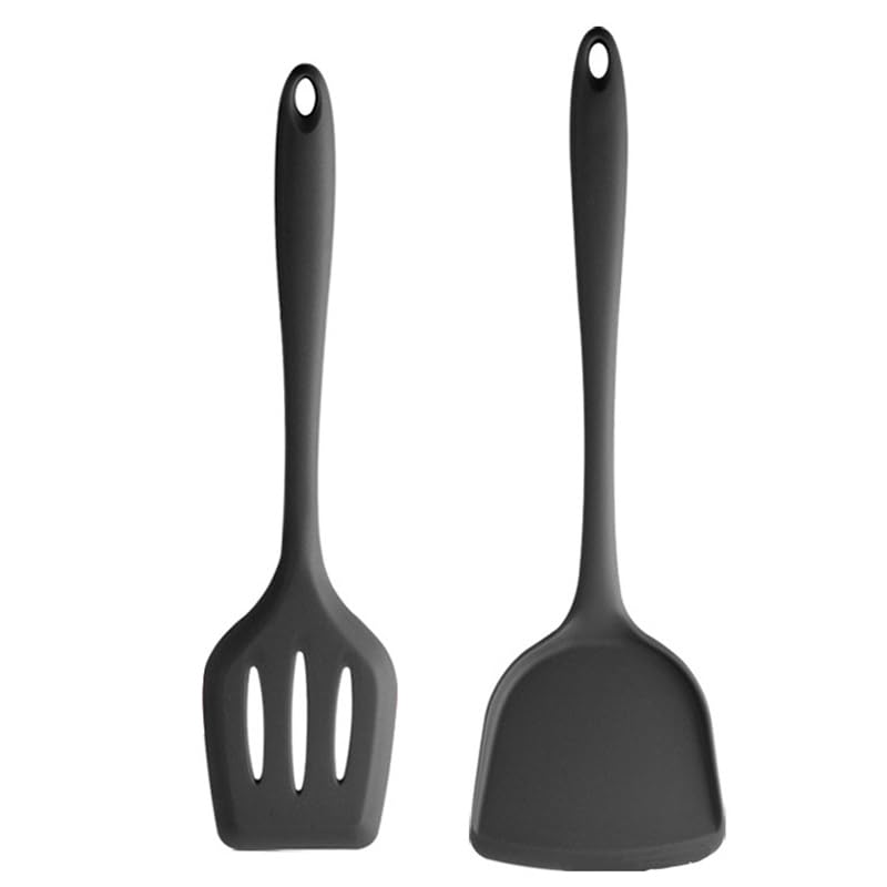 HGKOL 2Pcs Silicone Spatula Set, Non-Stick, BPA Free, Heat Resistant, Slotted Turner, Dishwasher Safe, for Frying Cooking