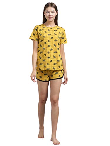 Image of KOTTY Pure Cotton Yellow and White Printed Women Night Short - Pack of 2 (Yellow&White)