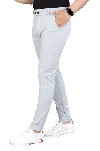 Image of Men's Formal Slim Fit Trousers | Mid-Rise Solid Pants with Button Closure | Perfect for Office Pack of 1)