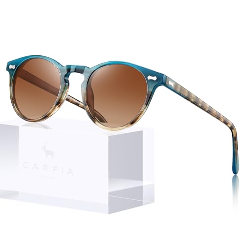 CARFIA Vintage Round Polarized Sunglasses for Women Small Face Acetate Frame UV400 Protection CA5288