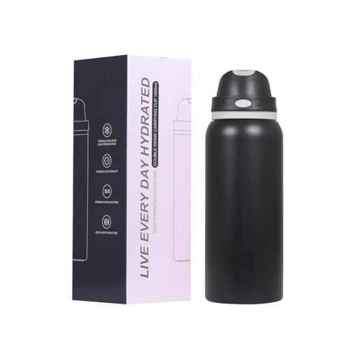 Image of FreeSip Gym Water Bottle with Straw & Chug Lid - Leak Proof Push Button Opening, BPA Free, Large Capacity Sports Bottle with Carry Handle (Black 33 OZ, 1000 ml)