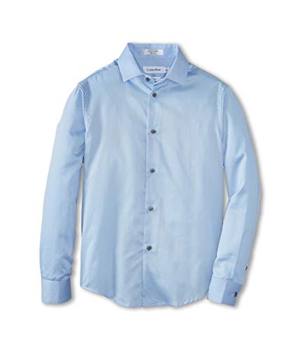 Image of Calvin Klein Boys' Long Sleeve Sateen Dress Shirt, Button-Down Style with Buttoned Cuffs & Shirttail Hem
