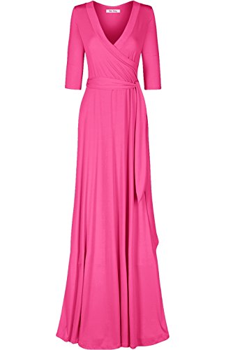 Image of Women's 3 /4 Sleeve Deep V-Neck Maxi Faux Wrap Solid Plus Size Dress