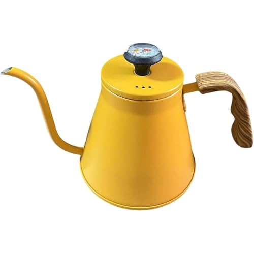 AKILER コーヒー 器具 大容量1200ML ステンレス製ドリップケトル 細口デザイン・温度計付き 直火・IH対応 おしゃれなコーヒーポット 室内・アウトドア両用 キャンプにも最適 (ステンレス鋼) (イエロー)