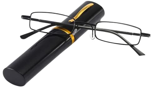 Sunshades Reading Glasses Black Metal Frame Pen Style Case with Cleaning Cloth (Black +2.25) 1
