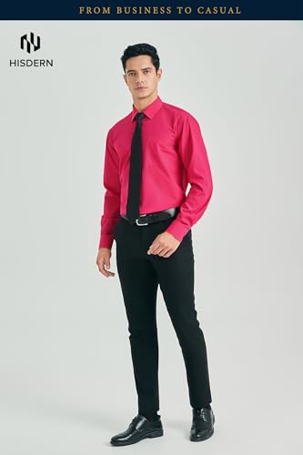 Image of HISDERN Mens Dress Shirts Long Sleeve Button Down Casual Shirts for Men Inner Contrast Formal Business Tuxedo Wedding Shirt
