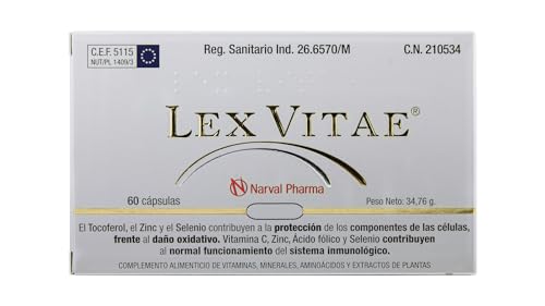 Lex Vitae® 60 Cápsulas - Potente combinación de Resveratrol, Q10, Ácido Fólico, Glutatión, Selenio, Zinc, SOD, Cisteína, Metionina y Vitaminas A, C y E - Narval Pharma