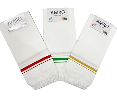 AMRO Beautility Needs Cotton Bath Towel Thin Light Weight 250 Gsm (Set Of 3, White, 75 Cm X 150 Cm, Fast Absorbing)