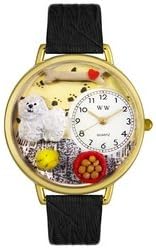 Whimsical Watches Bichon Black Skin Leather and Goldtone Unisex Quartz Watch with White Dial Analogue Display and Multicolour Leather Strap G-0130010 - Image 3