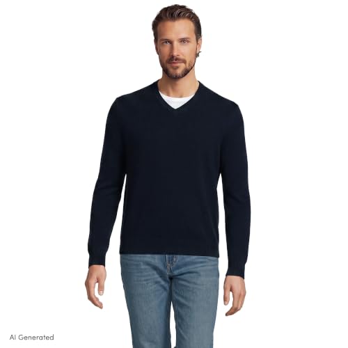 Image of Lands' End Men's Fine Gauge Cashmere V-Neck Sweater