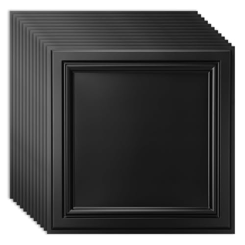 Image of Art3d 36 Pack PVC Ceiling Tiles, 24x24 Inches Waterproof Drop Ceiling Tiles /Wall Panels for Interior Wall Decor, Covers 144 Sq.,ft, Matte Black