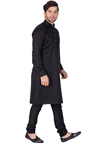 Image of VASTRAMAY Men Soft Cotton Kurta with Buttoned Cuff & Churidar Pyjama Set - Comfortable Ethnic Wear for Eid, Holi, Weddings & Festive Occasions - Stylish Traditional Cotton Kurta Pyjama