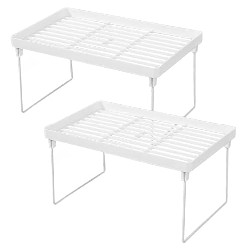 Fhioevt Juego de 2 Estantes de Cocina Estante de Almacenamiento Estanteria Baño Apilable Estanteria Organizador Cocina Estanterias Almacenaje Cocina Armario para Cocina Baño (Blanco)