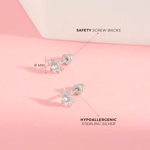 925 Sterling Silver Icy Snowflake Screw Back Earrings For Little Girls - Fun Holiday Screw Back Earrings - Festive Christmas Screw Back Earrings For Kids4