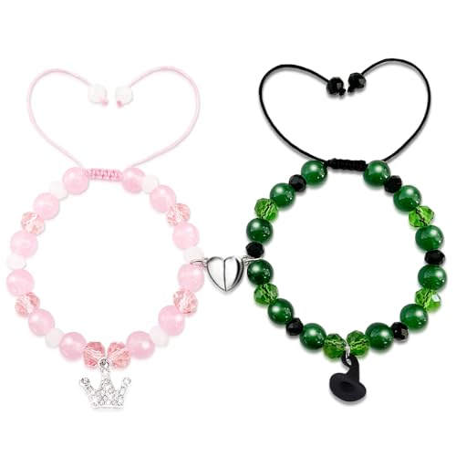 Image of Green and Pink Friendship Matching Bracelets-Crown Witch Hat Matching Bracelets-BFF Couples Accessories, for Fans' Birthdays, and Party Favors for Fans