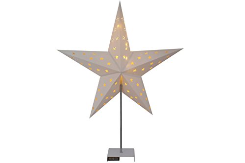 GDWorld Weihnachtsstern auf Metallfuß mit 10 LEDs & Timer Weiß 60 cm
