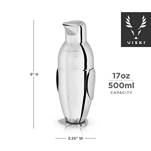 Viski Penguin Cocktail Shaker with Strainer, Stainless Steel Shaker Bottle, Bar Essentials, Home Bartender Shaker and Strainer Set, 17 oz. - Image 4