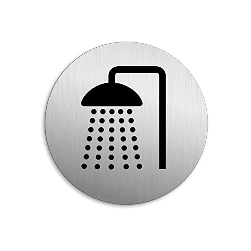 Plaque de Porte - Douche | Pictogramme Ø 75 mm Matériau Aluminium Aspect Acier inox