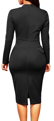 Image of SxClub Business Dresses for Women Elegant Long Sleeve Bodycon Pencil Knee Length Formal Dress for Evening Cocktail