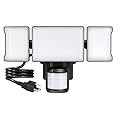 Olafus 75W Motion Sensor Outdoor Light Plug in, Motion Flood Light Dusk to Dawn, 7500LM LED Security Light IP65 Waterproof, Motion Activated 6500K PIR Sensor Lighting for Garage Yard Patio Eave, Black