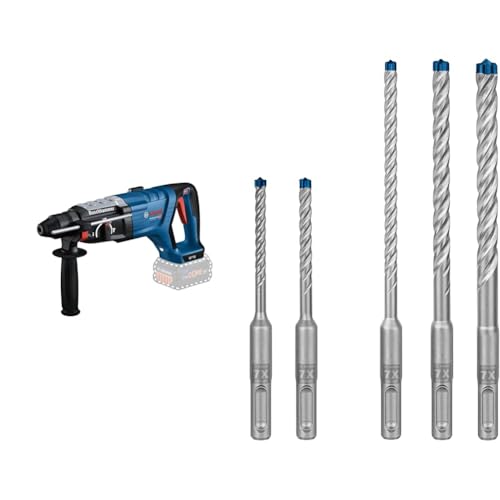 Bosch Professional 18V System Cordless Rotary Hammer GBH 18V-28 D + 5X Expert SDS plus-7X Hammer Drill Bit Set (for Soft Stone, Hard Stone, Ø 5-10 mm)
