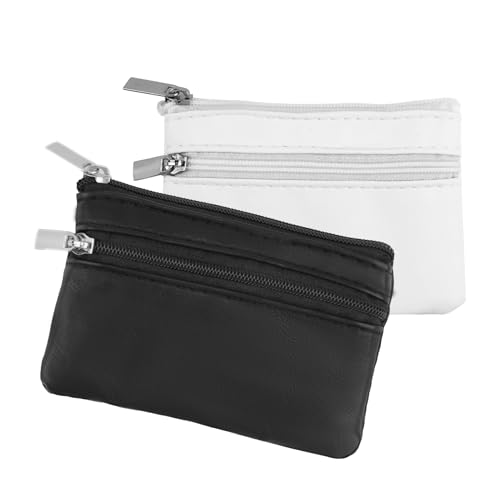 2 PCS Monedero Hombre, 11x8 cm, Monedero de Piel Cremalleras y Argolla para Llaves, Diseño Exclusivo en Cuero Hecho a Mano, Accesorio de Elegancia Duradera y Funcionalidad (Negro+Blanco)