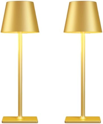 2 Pack Gold Rechargeable Table Lamps,Cordless Lamp with 6000mAh B...