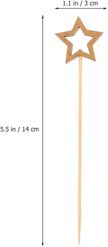 Miniatura 6 de 100 palitos de cóctel de estrellas doradas, palitos de fruta de madera para pasteles, bebidas, decoración de fiestas, 5.51 pulgadas