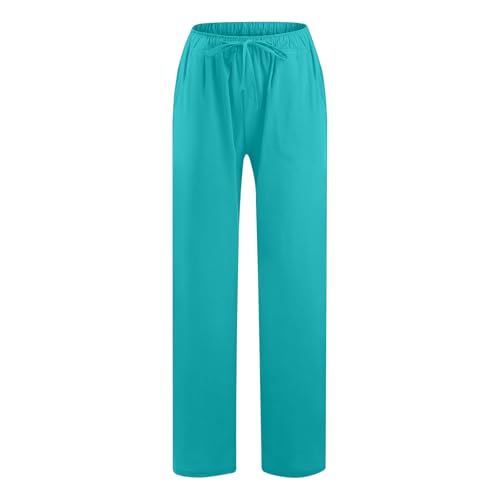 Linen Pants Women,Summer Plus Size High Waist Wide Leg Pants Flowy Lightweight Lounge Pant with Pockets Beach Pant3