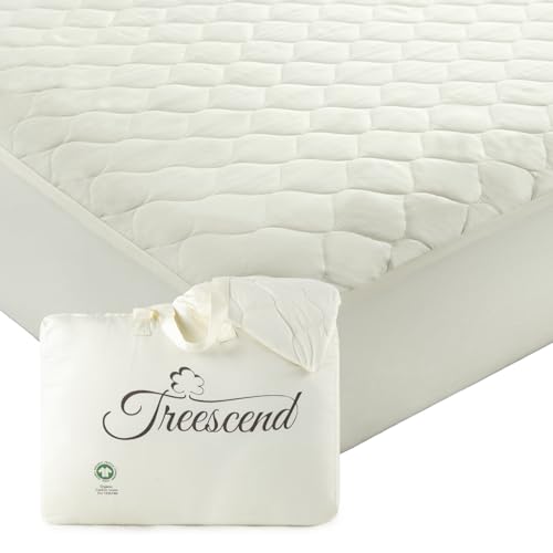 100% Cotton Organic Mattress Protector | Breathable & Noiseless GOTS Organic Mattress Pad with Premium 300GSM Durability | Machine Washable Quilted Bed Protector with Deep Pocket (Ivory, Queen)